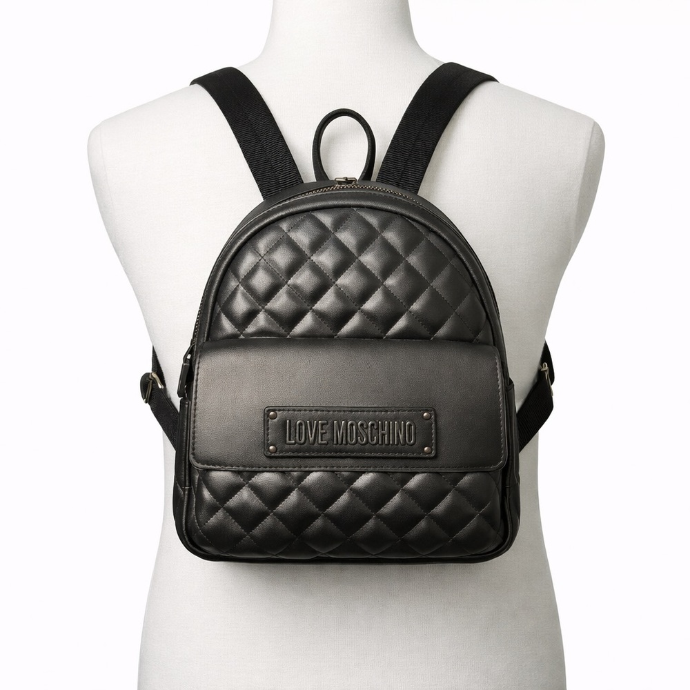 Love Moschino metallic silver Quilted Mini Backpack with Logo Plaque